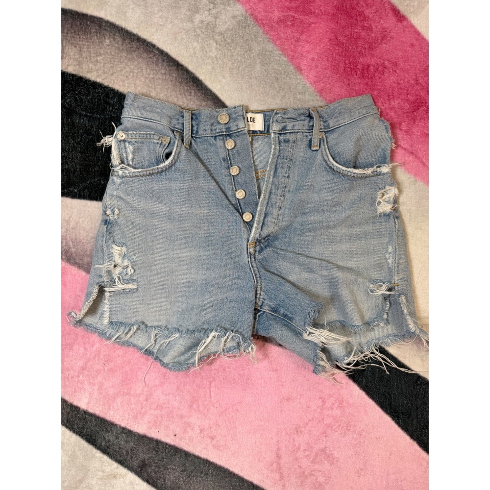 AGOLDE Parker High Rise Distressed Denim Shorts Light Wash Size 25 Button Fly